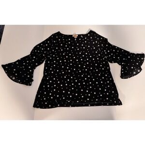 Charter Club Black & White 3/4 Sleeve Polka Dot Top 2X